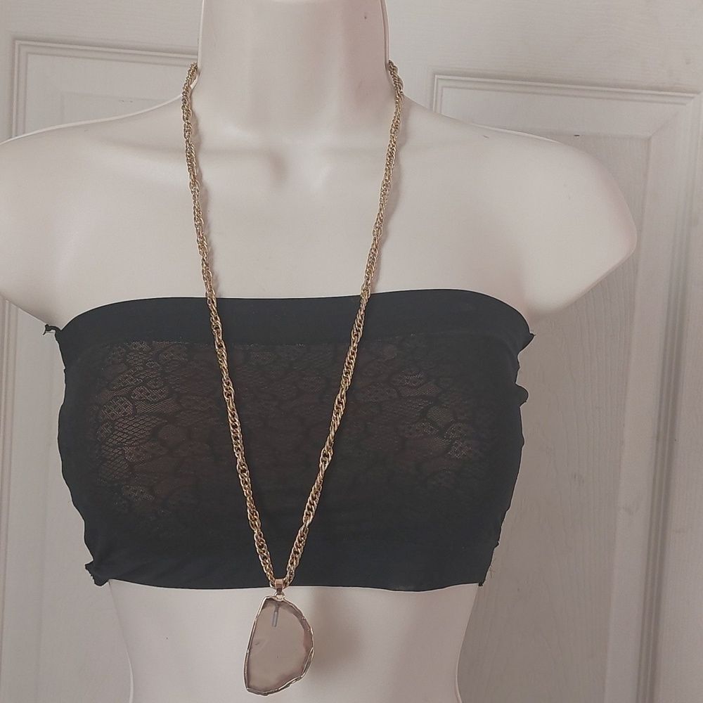 Natural Agate Slab Gold Gilded Pendant On Gold Tone Twist Chain Necklace - Picture 4 of 7